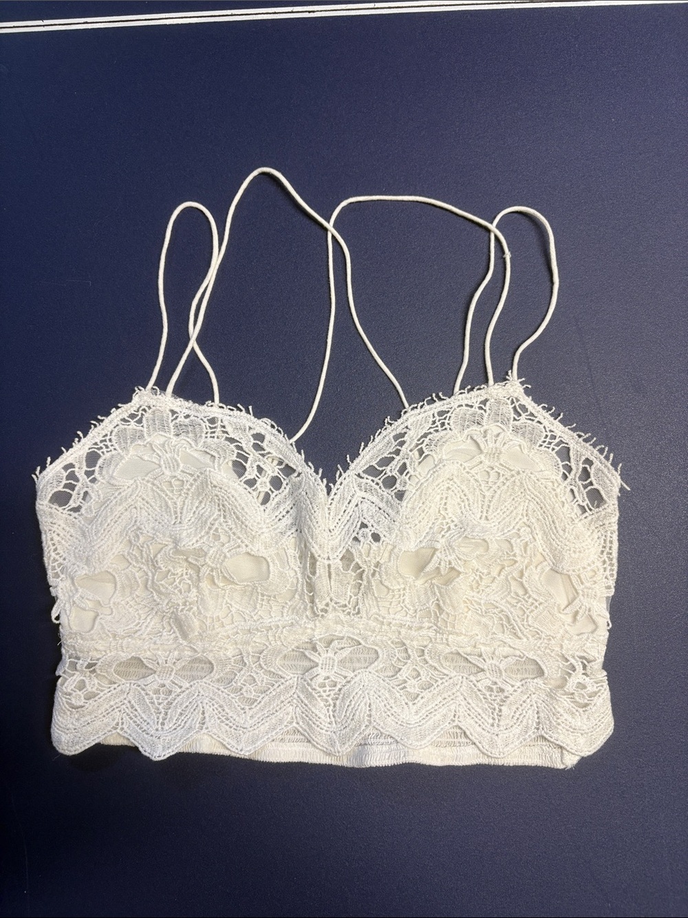 Lace Longline Bralette with Double Spaghetti Straps - Ivory
